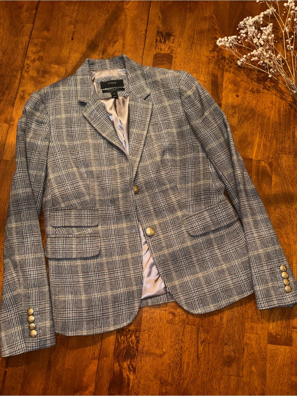 J. Crew Gray Glen Plaid Schoolboy Tailored Blazer
